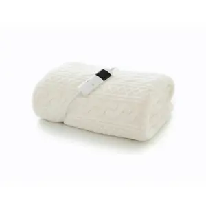 Deyongs Cream Cable Sherpa Heated Throw